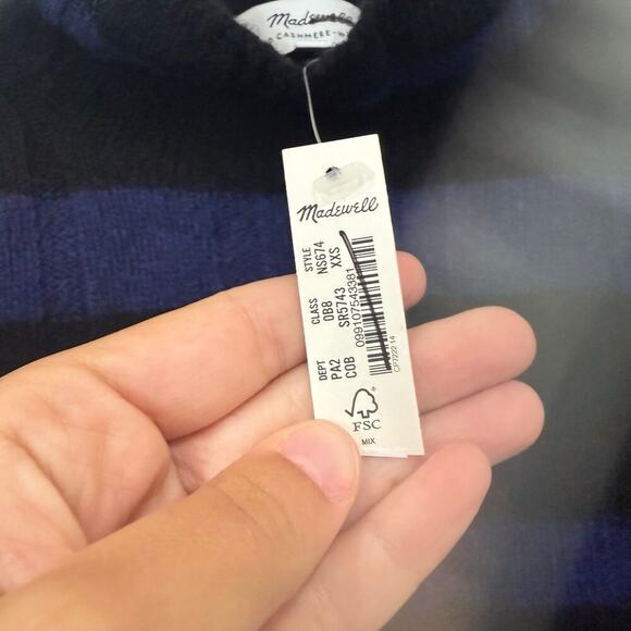 NWT Madewell Ribbed Cashmere Wool Blend Pullover Sweater in Cobalt Size XXS - Picture 4 of 6